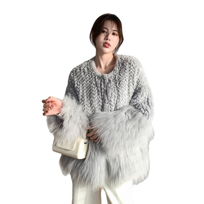 Woven Stitching Faux Fur Coat