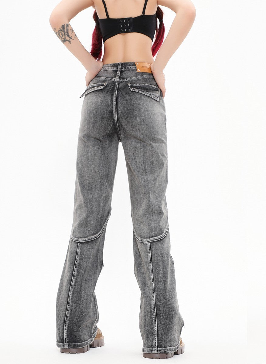 Pants Fashion Brand Washed Old Pleated Slightly Flared Jeans