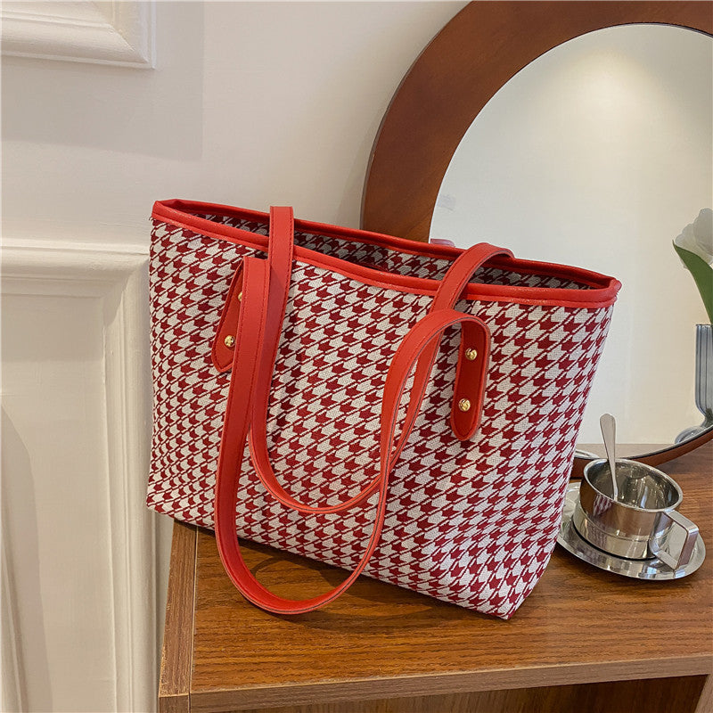 Large Capacity Checkered Canvas Tote Bag