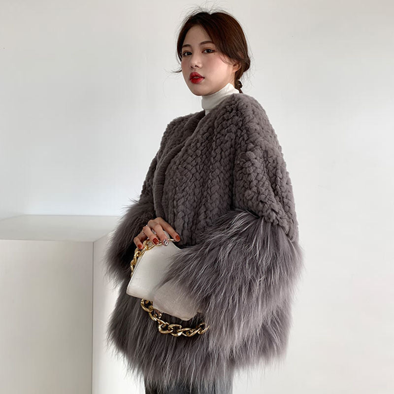 Woven Stitching Faux Fur Coat