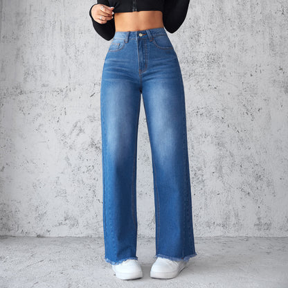 Women's Straight Wide Leg Jeans Casual High Waist Non Elastic