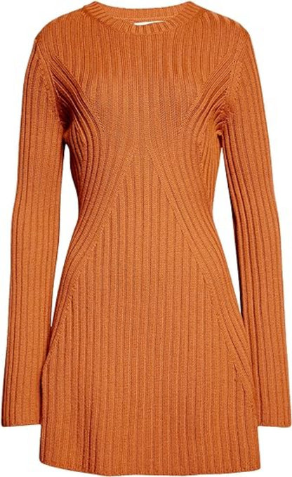 Long-sleeved Knitted Wool Mini Dress