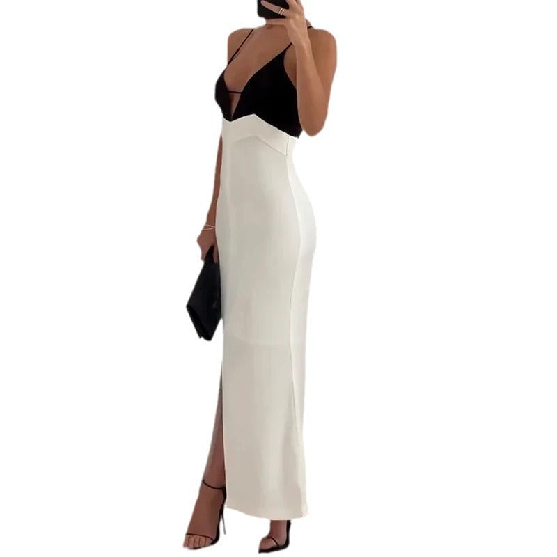 Elegant Splicing Black And White Maxi Dress