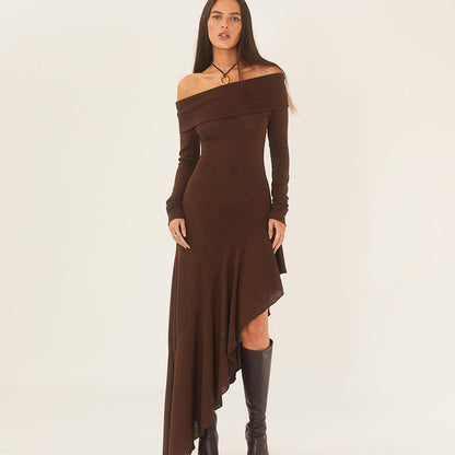 Hot Chocolate Long Sleeve Ruffled Long Split Dress