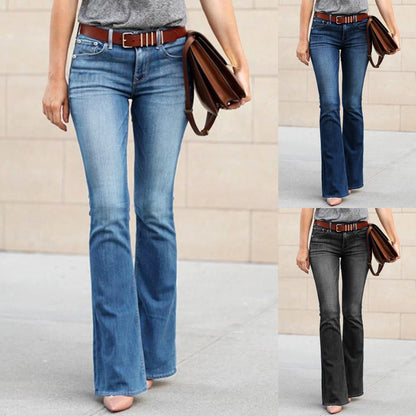 Mid Waist Washed Blue Jeans Street Trend