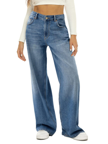 Women's Loose Wide-leg Jeans Pure Color Casual Versatile Denim Trousers