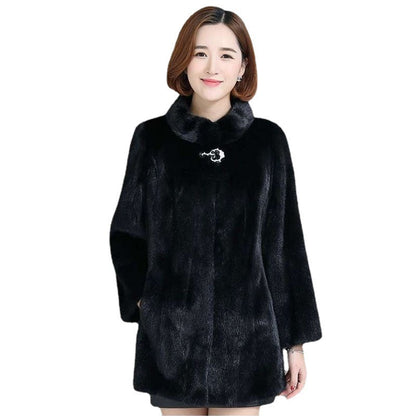 Stand-up Collar Fur Mid-length Coat