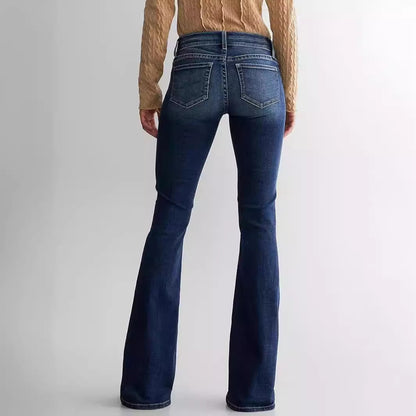 Ladies Mid Waist Slim Fit Stretch Retro Flared Jeans