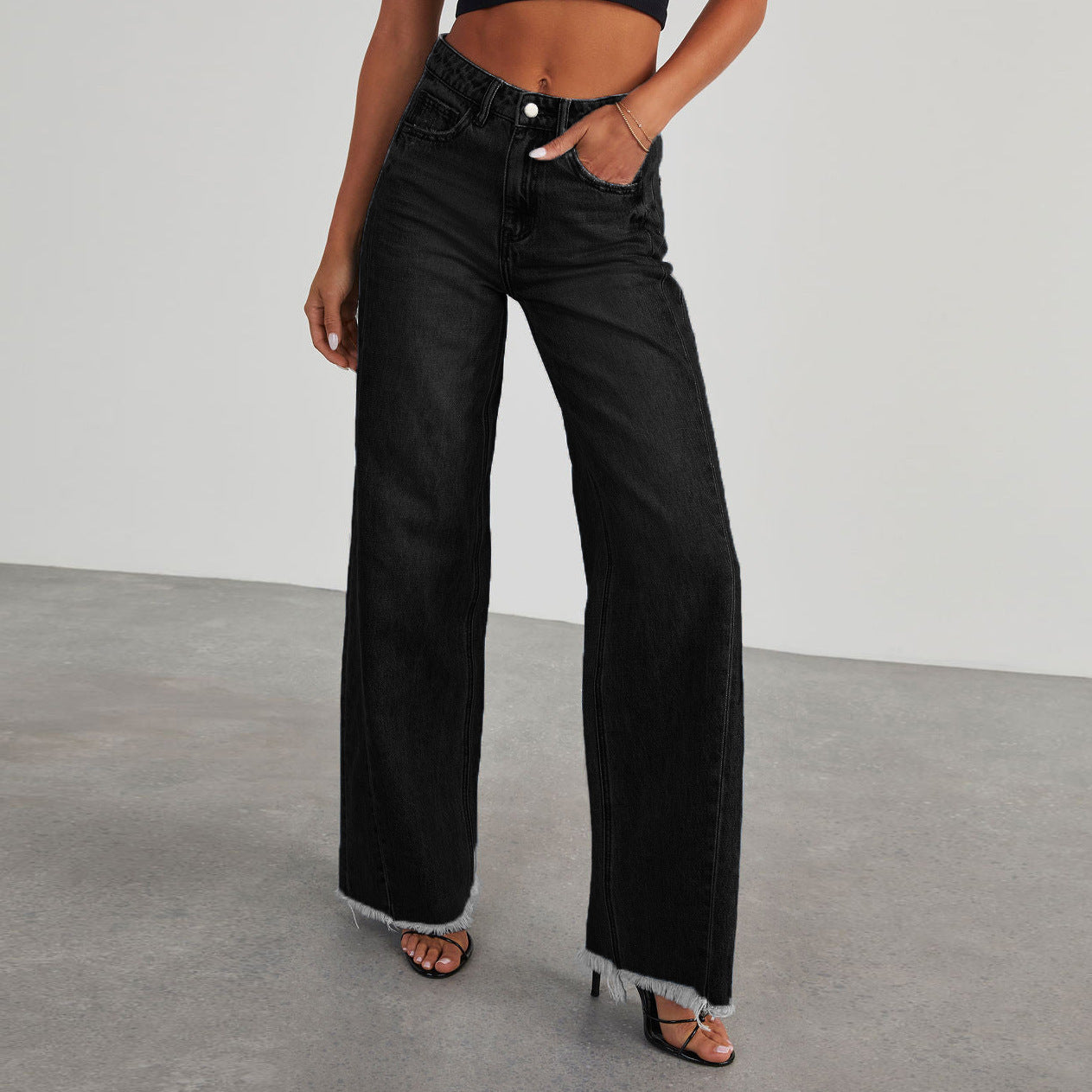 Washed Up High Waist Straight Wide-leg Pants