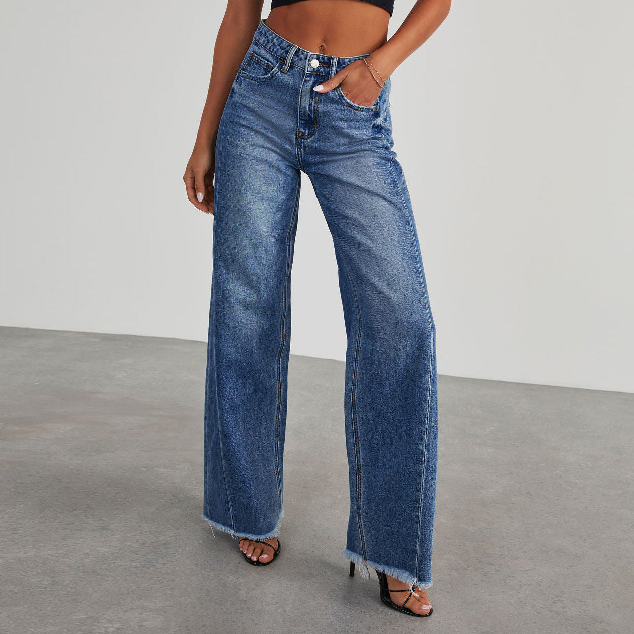 Washed Up High Waist Straight Wide-leg Pants