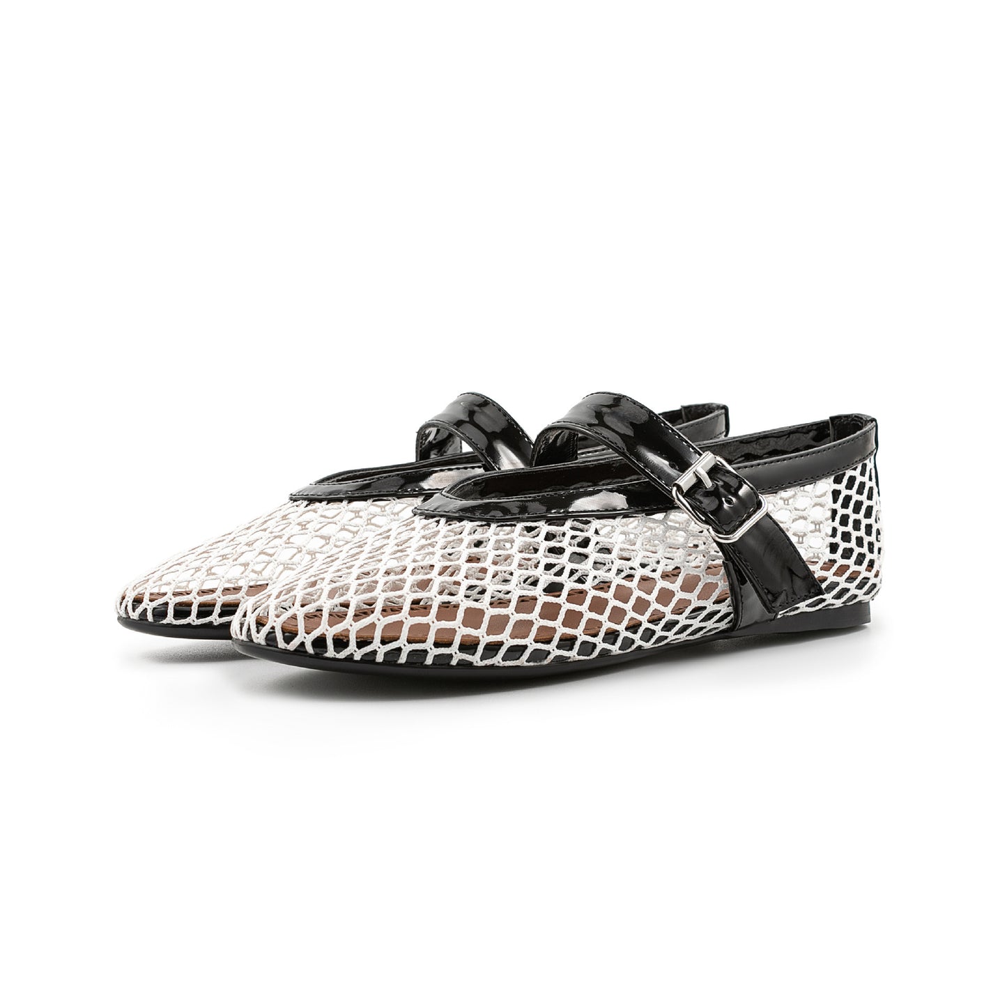 Mary Jane Mesh Ankle Buckle Ballet Flat Sandals