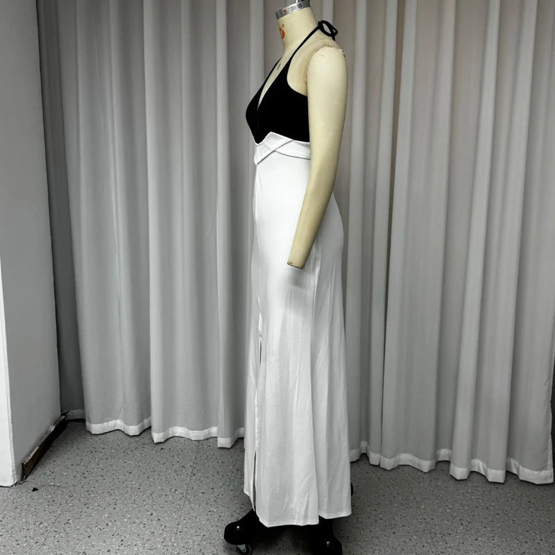 Elegant Splicing Black And White Maxi Dress