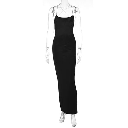 European And American Sexy Backless Slim Fit Split Sling Dress