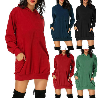 Solid Color Hat Dress Sweater Loose Feature Long Sleeves