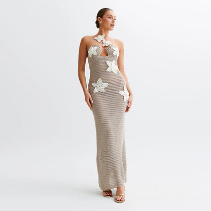 Slim Halterneck Dress With Stars Summer Sexy Seaside Beach Maxi Dress