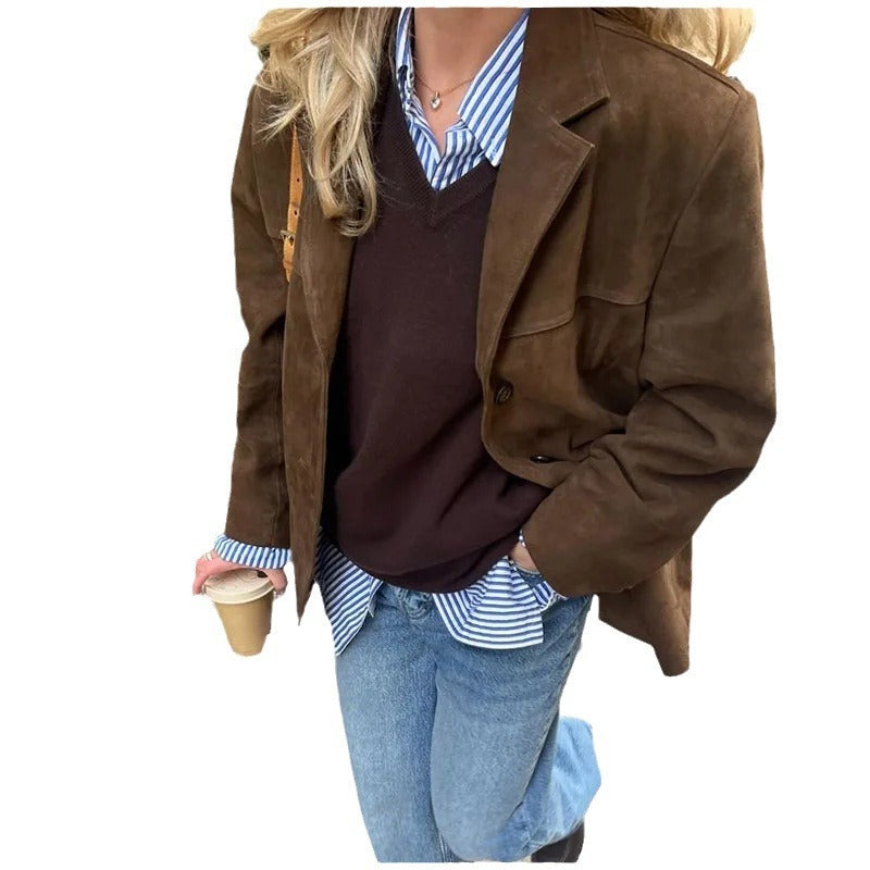 Artistic Retro Fashion Brown Lapel Jacket