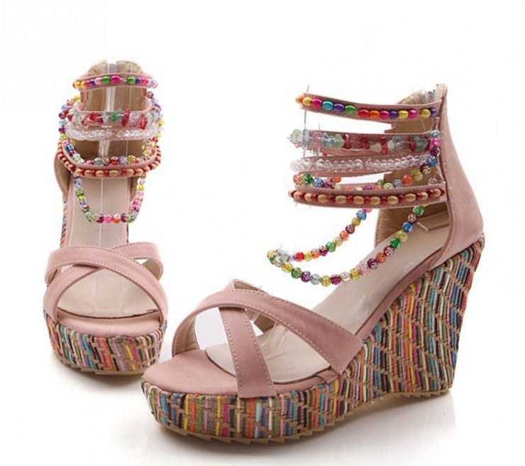 Bohemian Wedge Handmade Beaded Sandals Platform Shoes