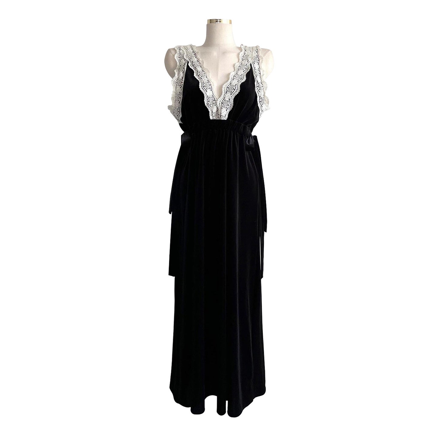 Vintage Velvet Temperament Elegant Lace-trimmed Slip Dress