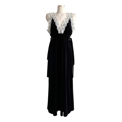 Vintage Velvet Temperament Elegant Lace-trimmed Slip Dress