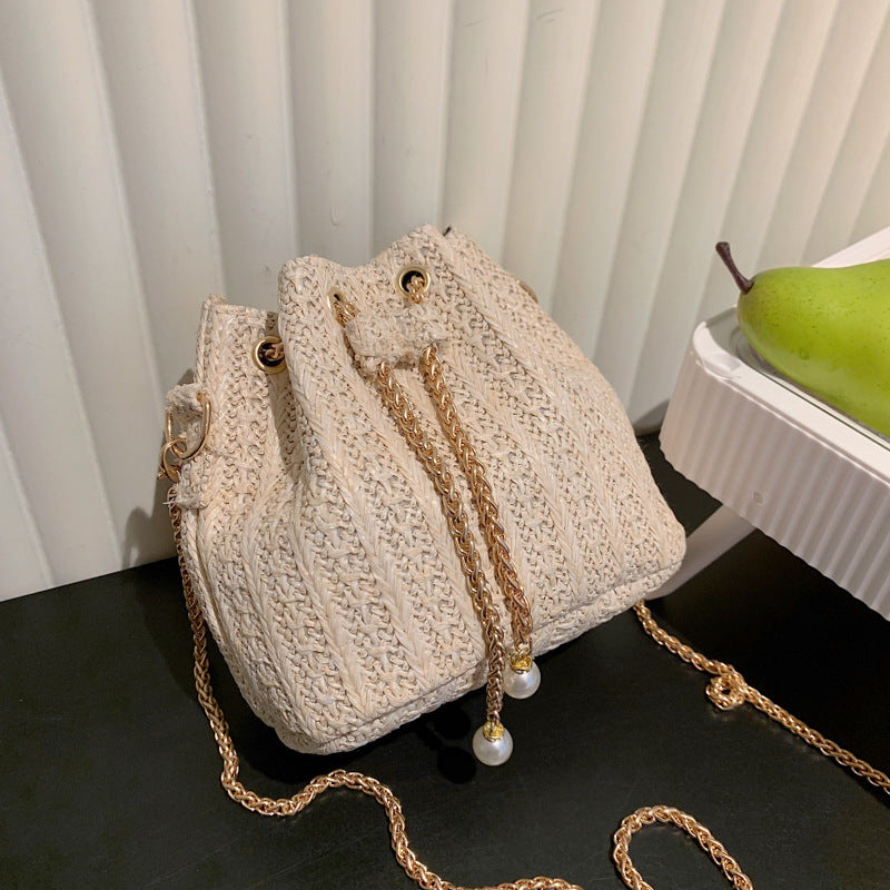 Straw Drawstring Bucket Fashion Girl Bag