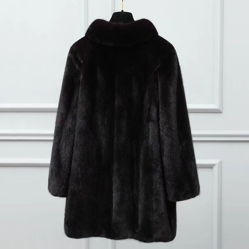 Stand-up Collar Fur Mid-length Coat