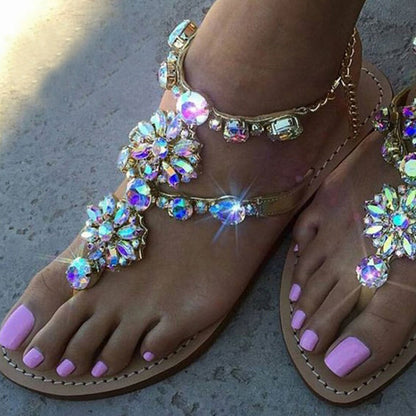 Water Diamond Chain Flat Roman Sandals