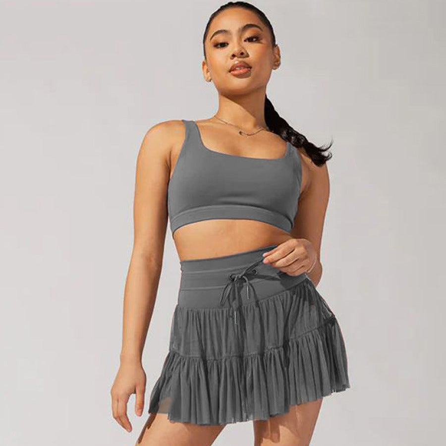 High Waist Lace-up Sports Pleated Skirt