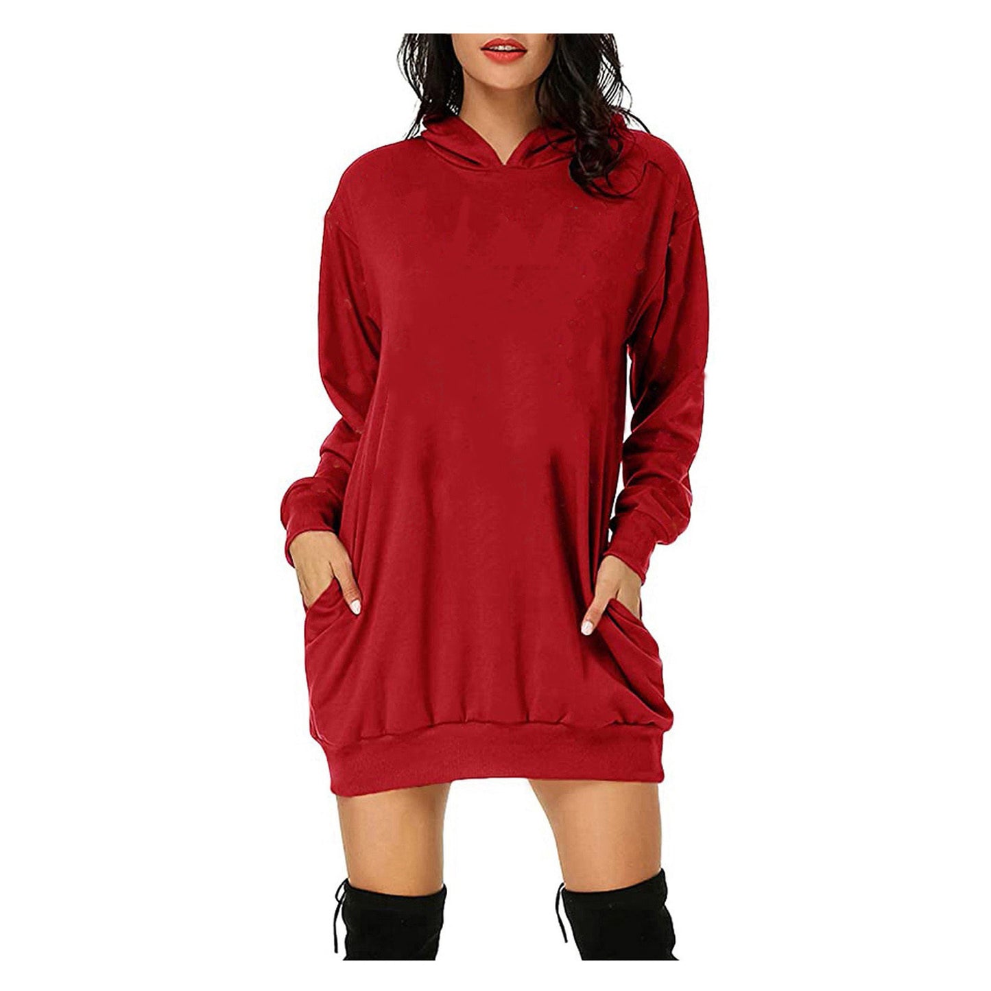 Solid Color Hat Dress Sweater Loose Feature Long Sleeves