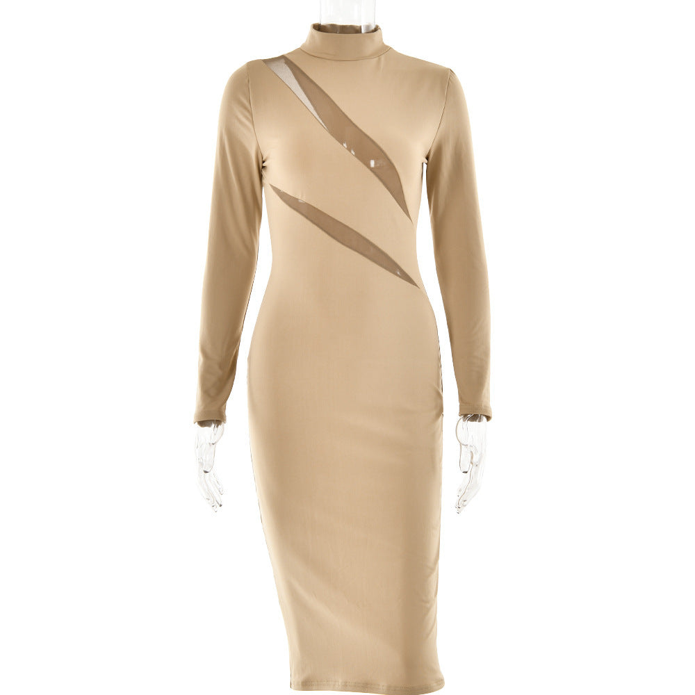 Round Neck Long Sleeve Stitching Dress Women