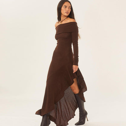 Hot Chocolate Long Sleeve Ruffled Long Split Dress