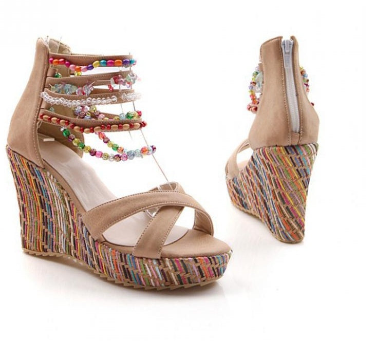 Bohemian Wedge Handmade Beaded Sandals Platform Shoes