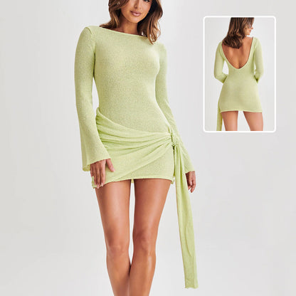 Autumn Peace Slim Long-sleeved Backless Short Dress