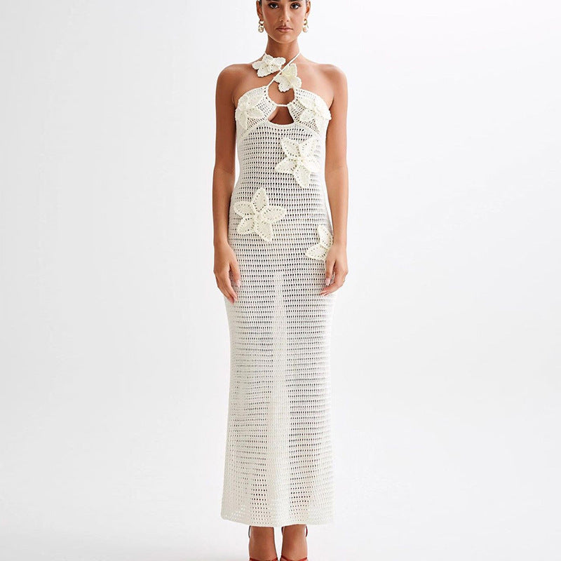 Slim Halterneck Dress With Stars Summer Sexy Seaside Beach Maxi Dress