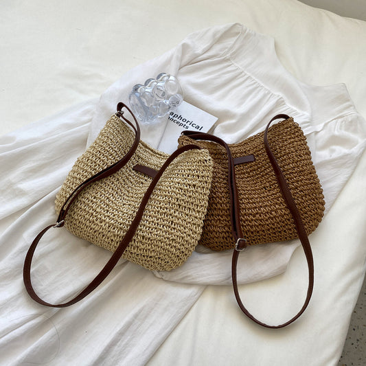 Niche Design Vacation Straw Shoulder Bag