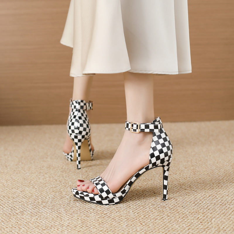 Women's Checkered All-match Evening Heels