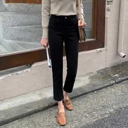 Fall Winter New Style Womens Brushed Cigarette Jeans