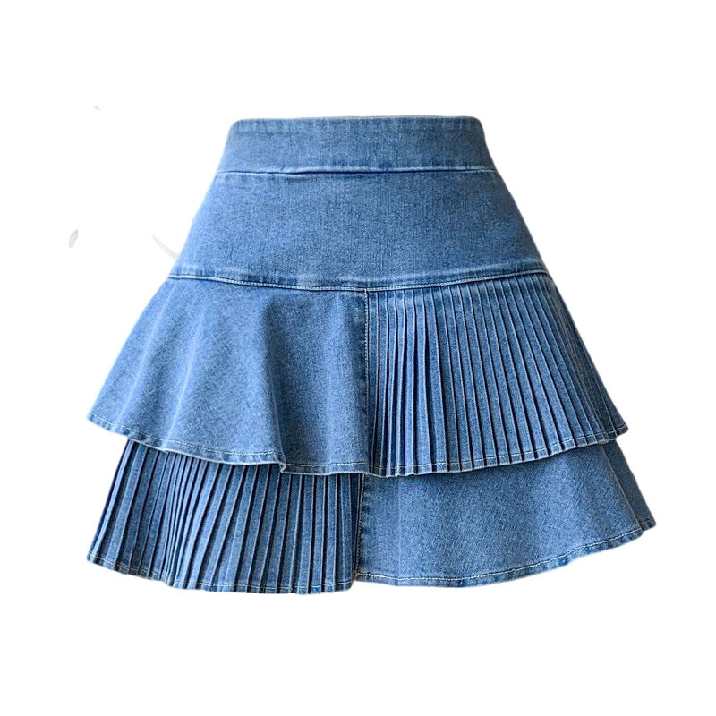 Elastic Waist Skirt Denim Cake