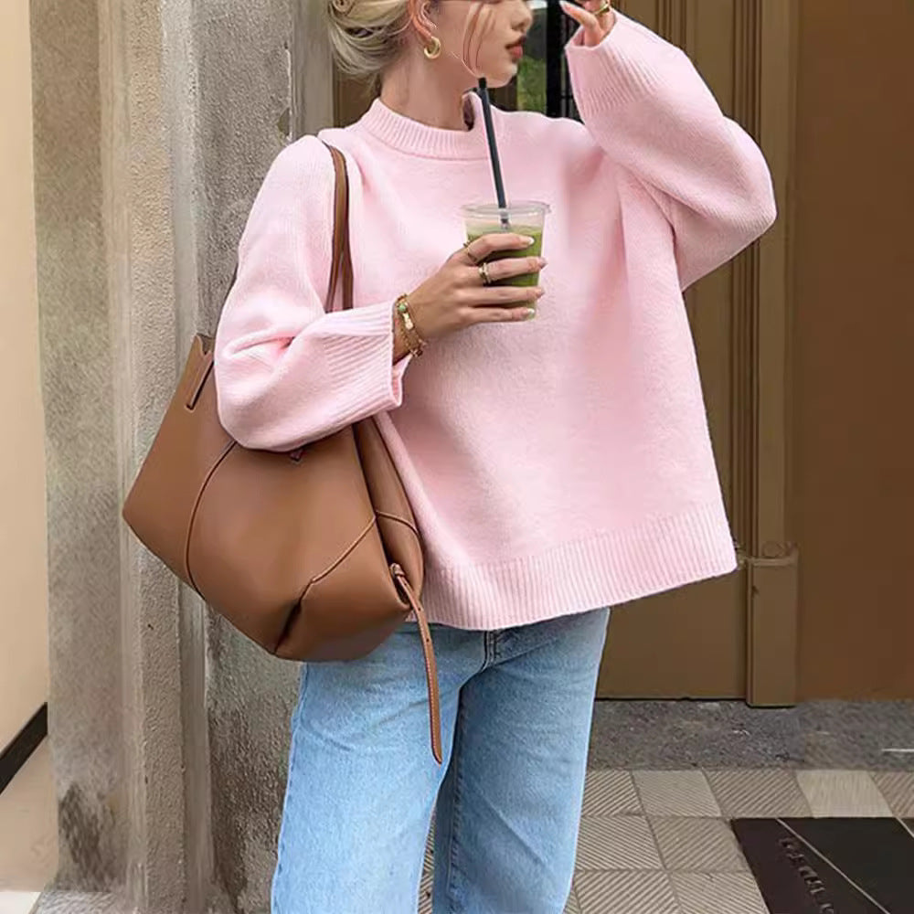 Pink Cotton Candy Crew Neck Pullover Sweater