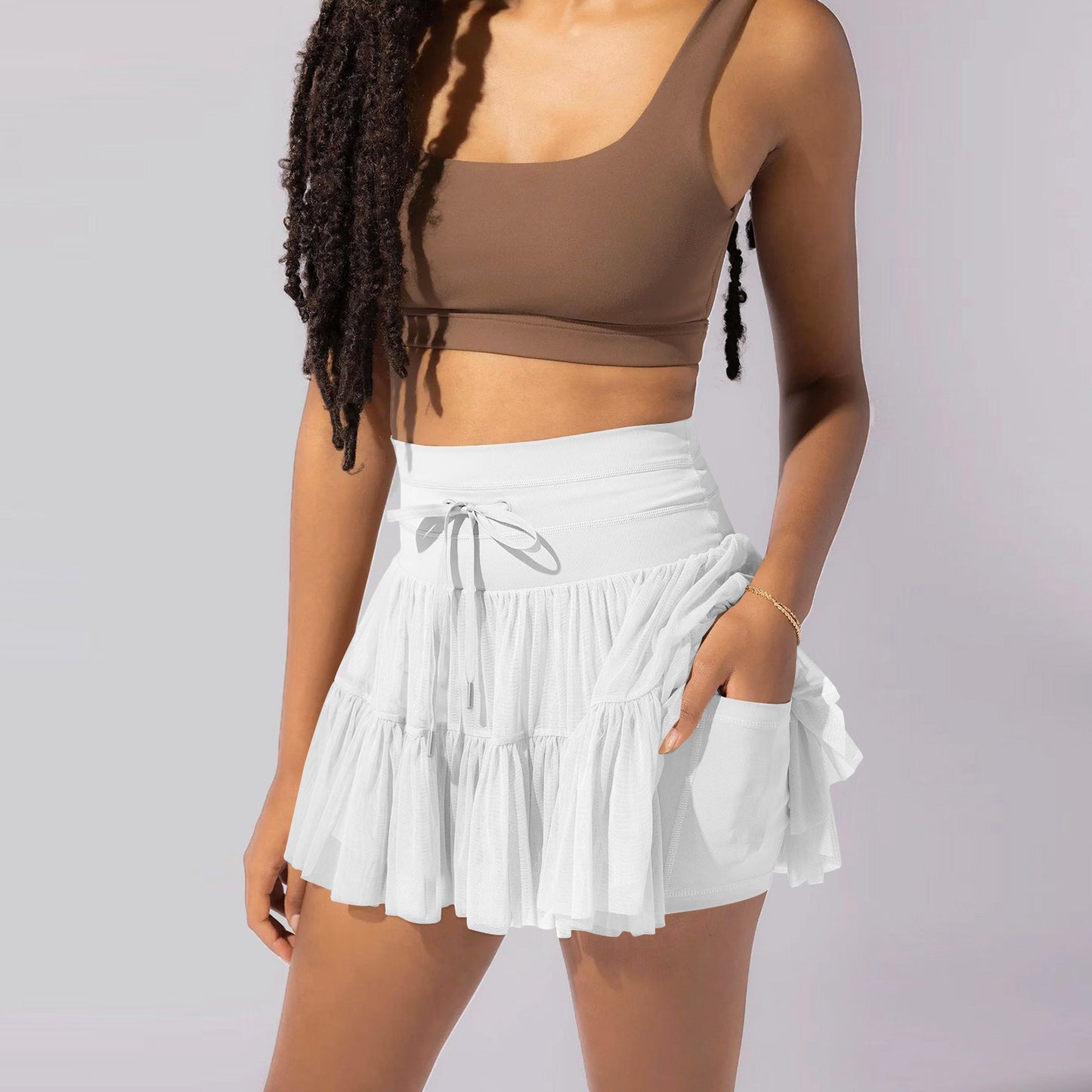 High Waist Lace-up Sports Pleated Skirt