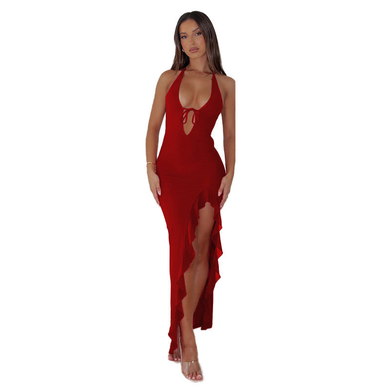 Riled Up Ruffled Dress Slim Fit Slit Long Dress