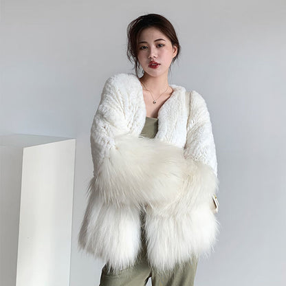 Woven Stitching Faux Fur Coat