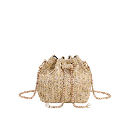 Straw Drawstring Bucket Fashion Girl Bag