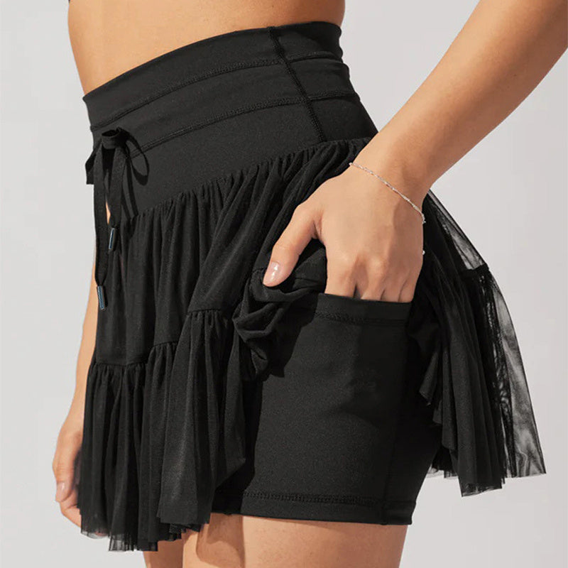 High Waist Lace-up Sports Pleated Skirt