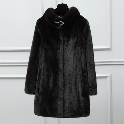 Stand-up Collar Fur Mid-length Coat