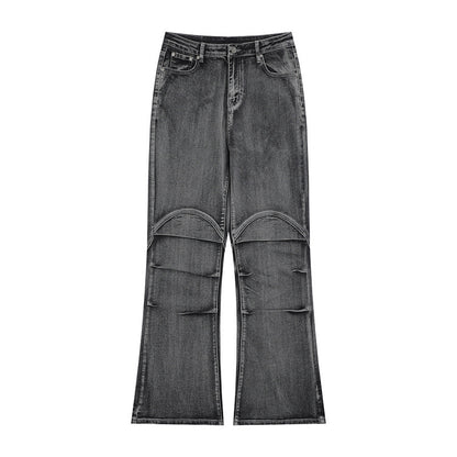 Pants Fashion Brand Washed Old Pleated Slightly Flared Jeans