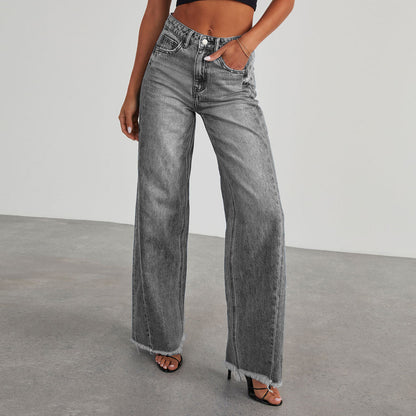 Washed Up High Waist Straight Wide-leg Pants