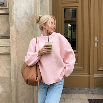 Pink Cotton Candy Crew Neck Pullover Sweater