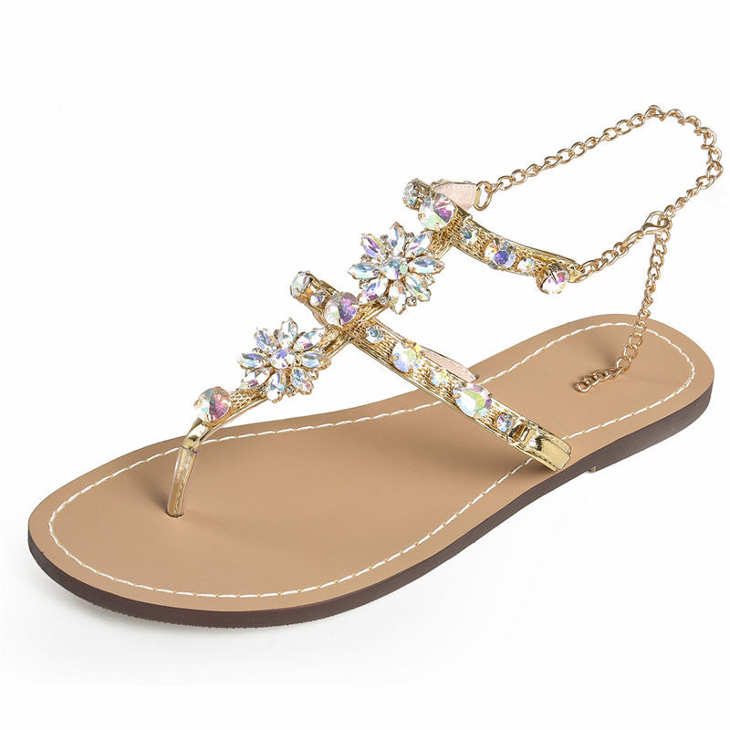 Water Diamond Chain Flat Roman Sandals