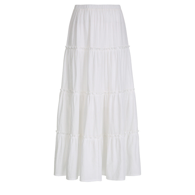 White Patchwork Long Skirt With Loose Fit