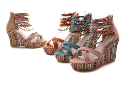 Bohemian Wedge Handmade Beaded Sandals Platform Shoes